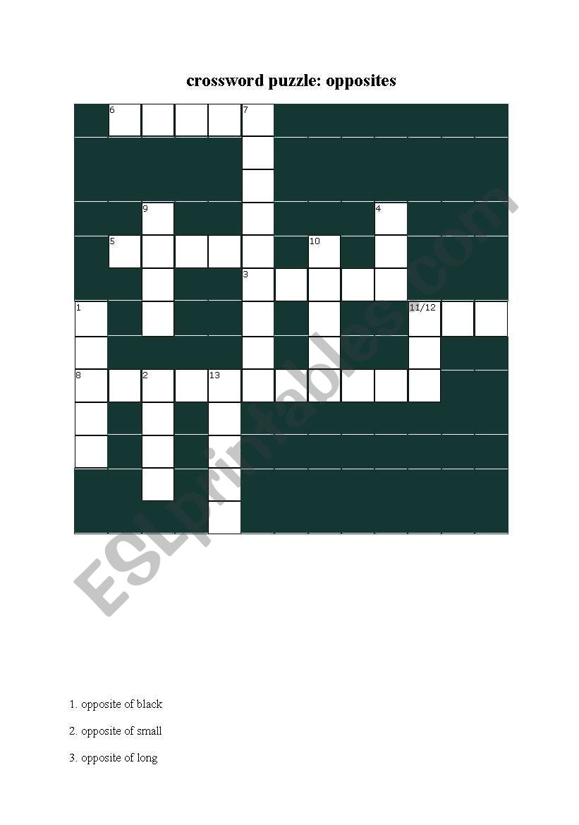 crossword opposites worksheet