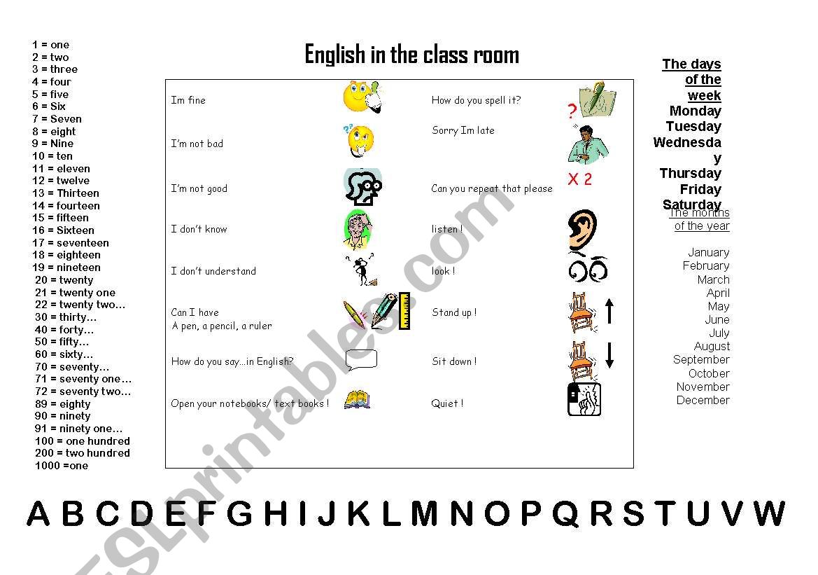 classroom language for the desk