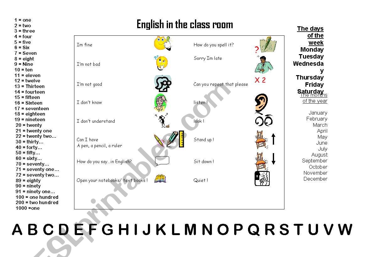 classroom language for the desk