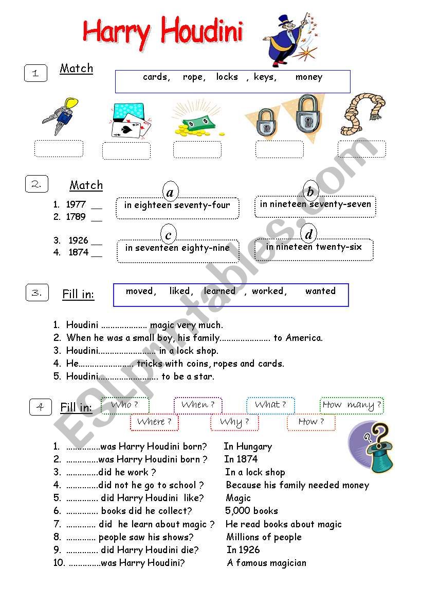 Harry Houdini  worksheet