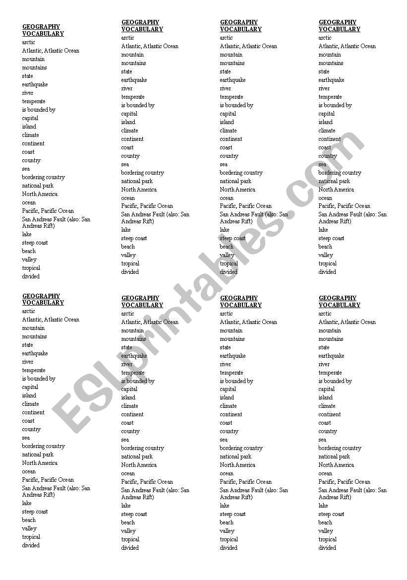 GEOGRAPHY VOCABULARY worksheet