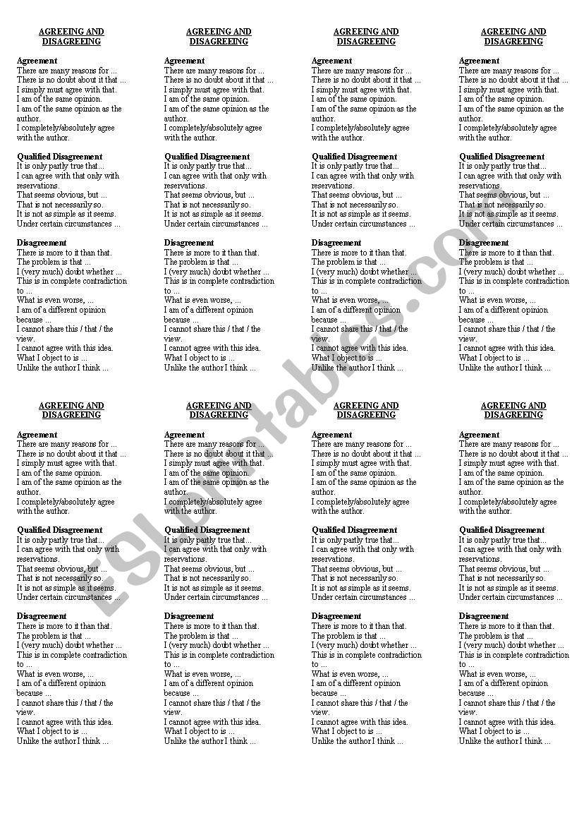 AGREEING AND DISAGREEING worksheet