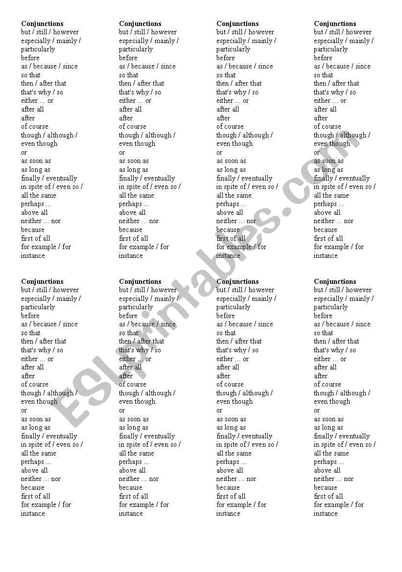 CONJUNCTIONS VOCABULARY worksheet