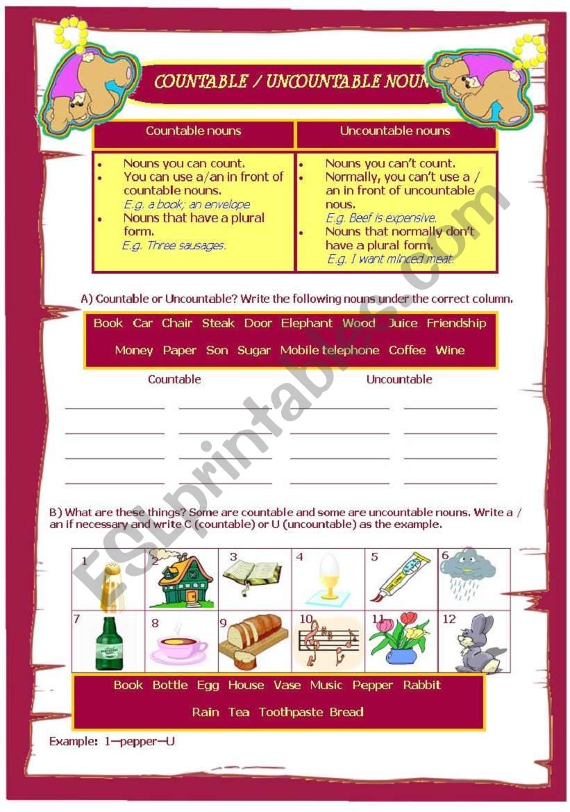 Countable / Uncountable nouns worksheet