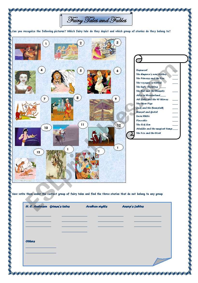 Fairy tales and fables worksheet