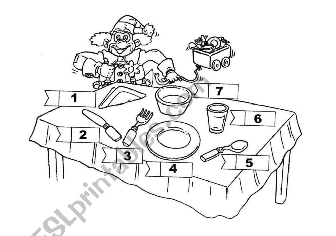 Tableware practice worksheet