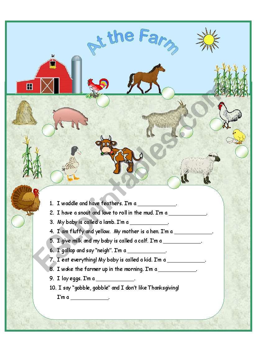 At the farm worksheet