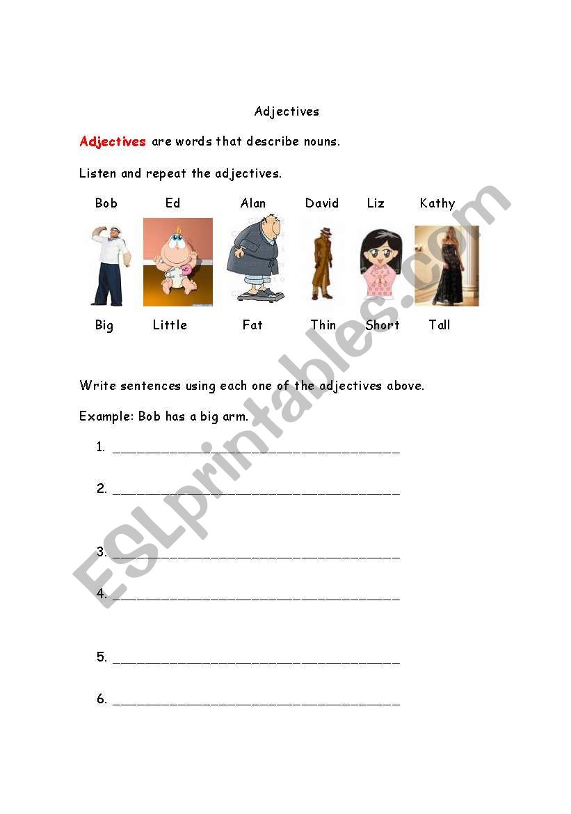 Adjectives and verbs worksheet