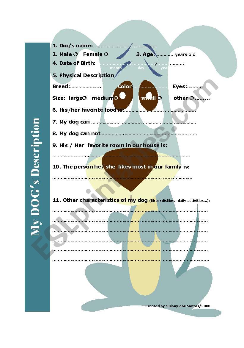 My DogÂ´s Description worksheet