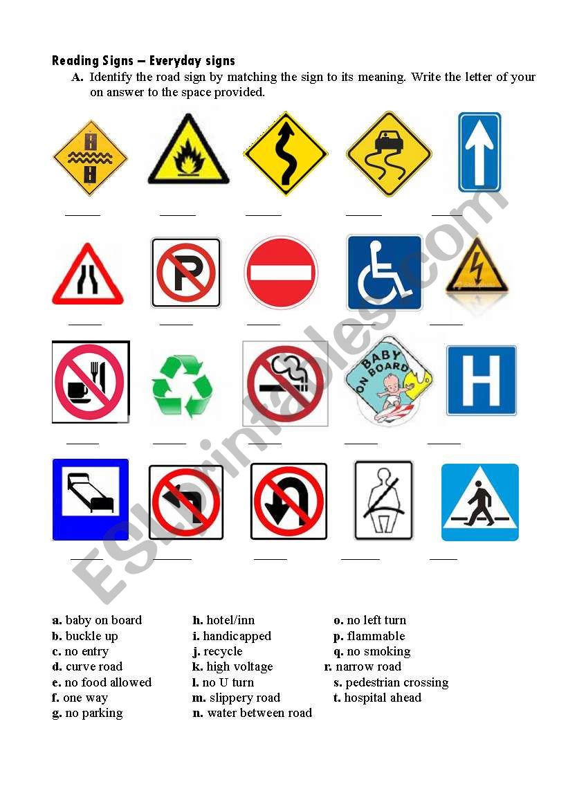 Road Signs worksheet