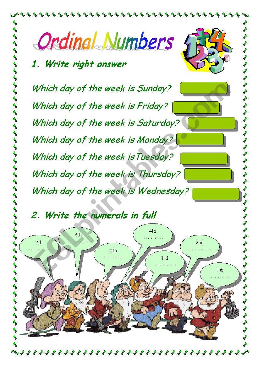 Ordinal Numbers worksheet