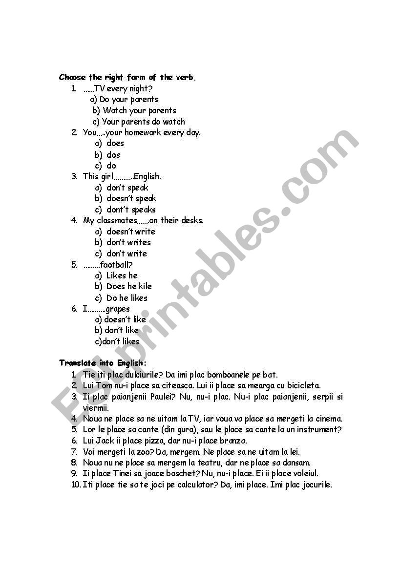 present simple worksheet