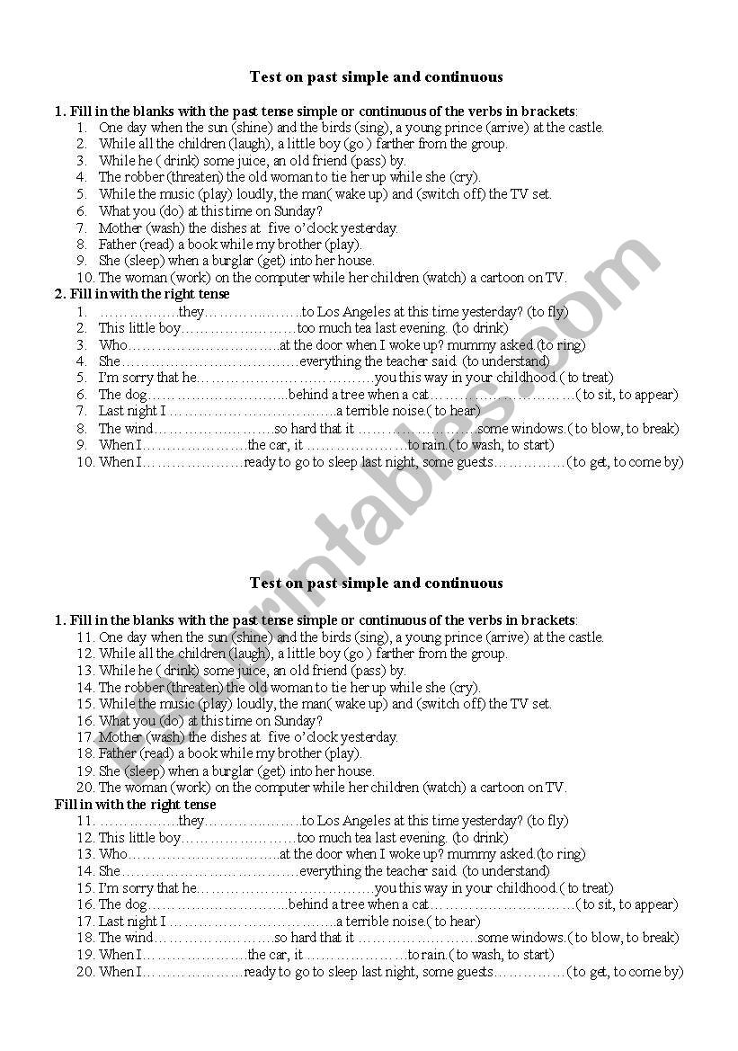 past simple and continuous worksheet