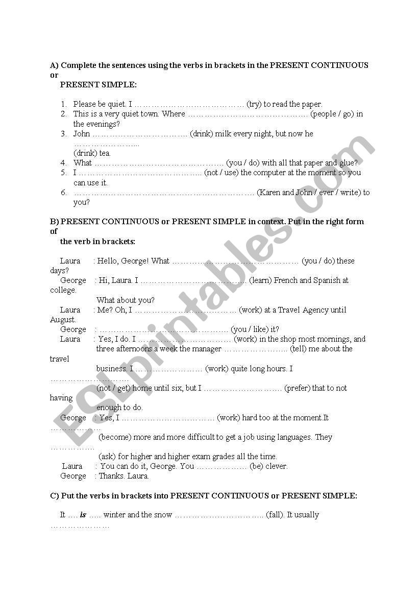 grammar tenses worksheet