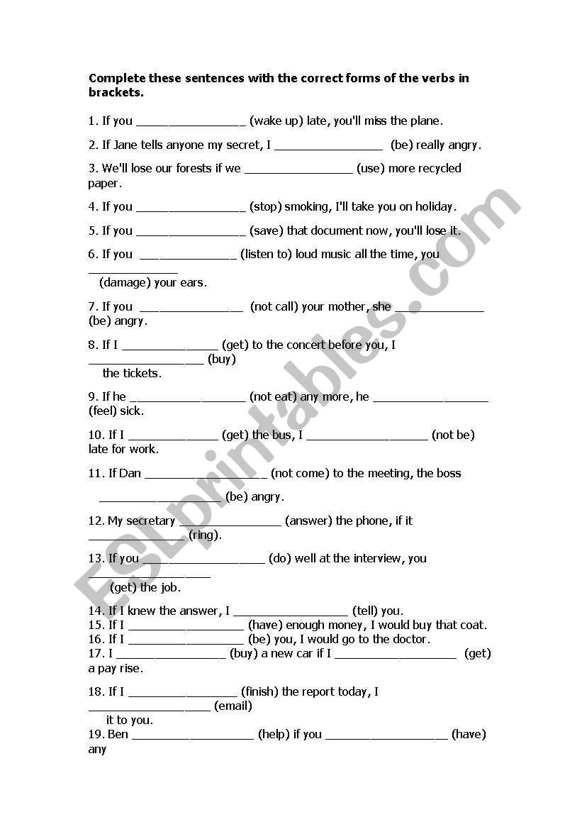 Conditional sentences worksheet