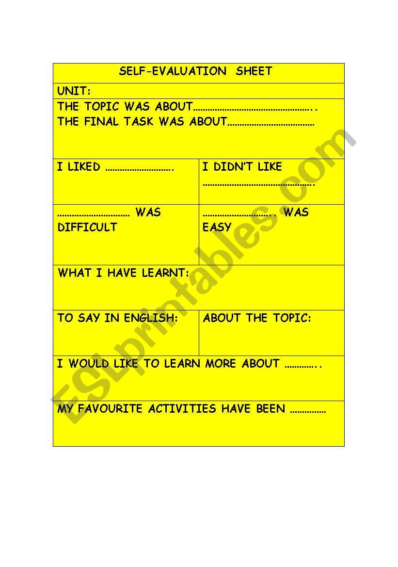 Students self-evaluation sheet