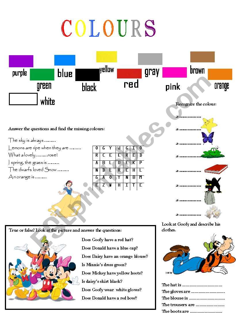 COLOURS worksheet