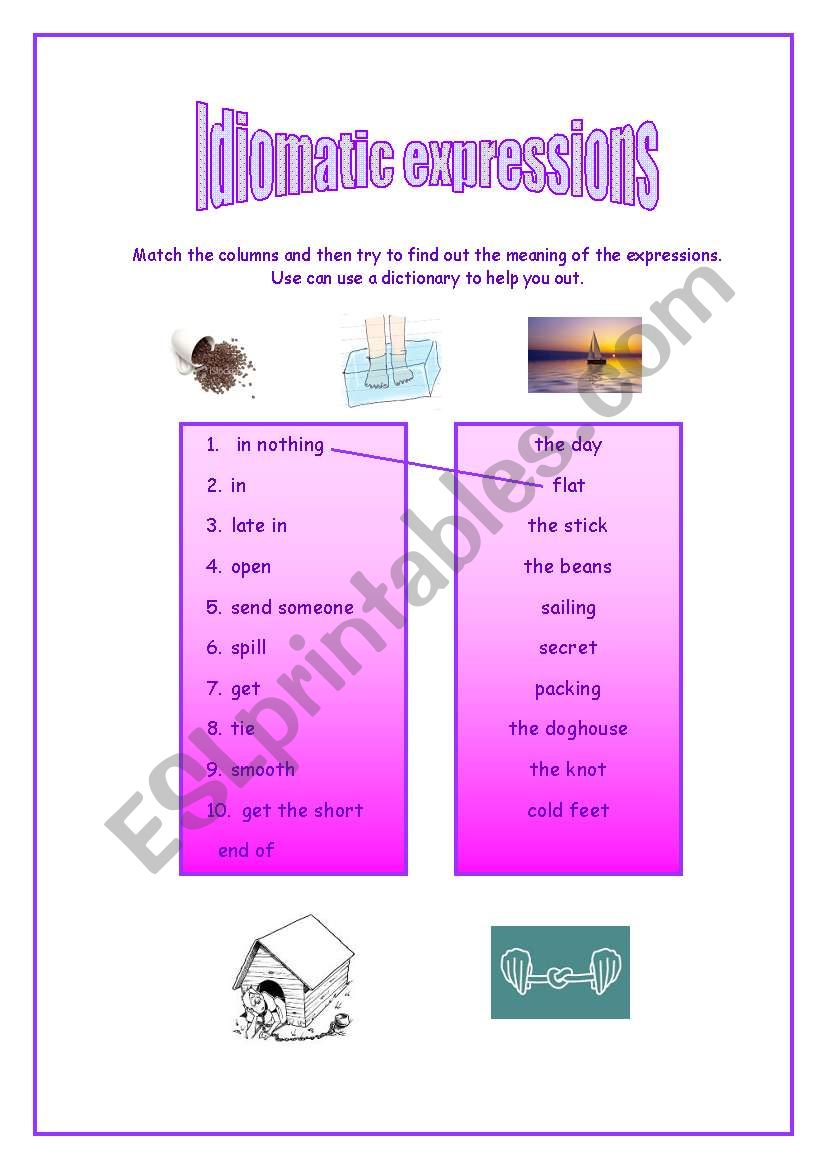 Idiomatic expressions worksheet