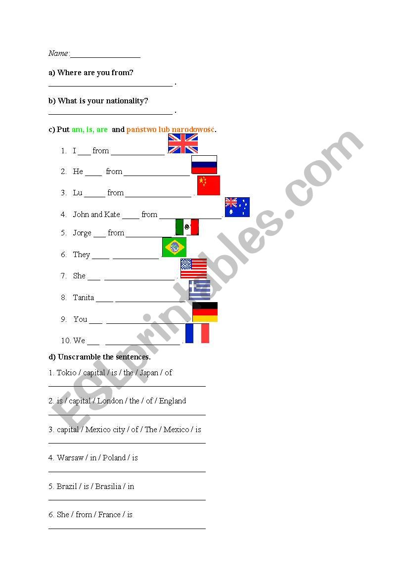 COUNTRIES AND NATIONALITIES test