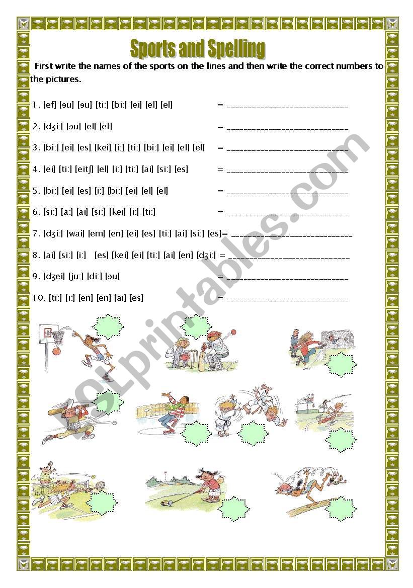 Sports and Spelling worksheet