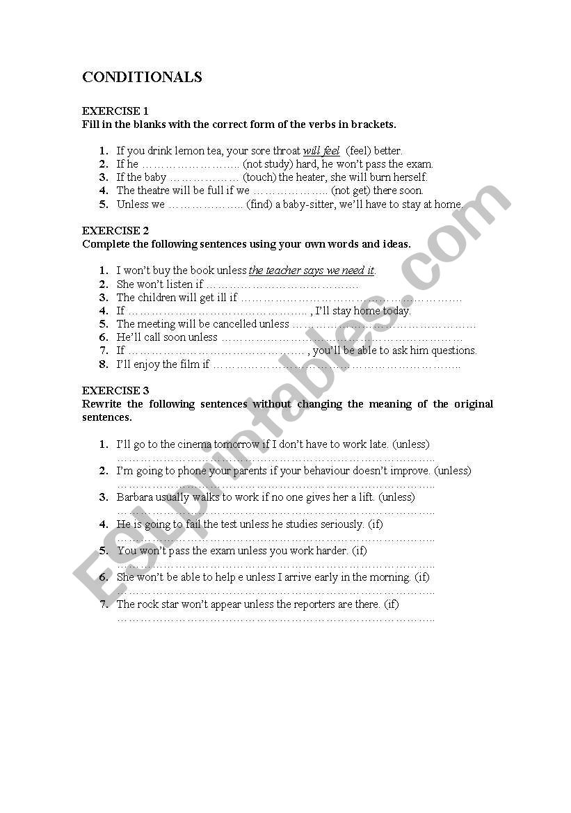 Conditionals worksheet