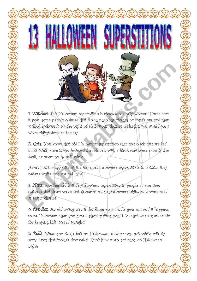 13 Halloween superstitions worksheet