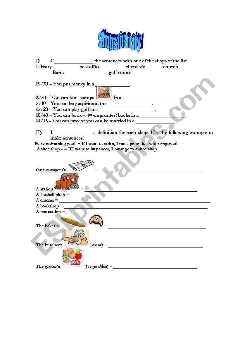 Shops worksheet