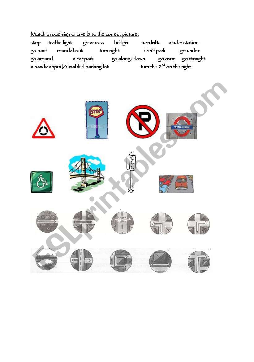 Road signs worksheet