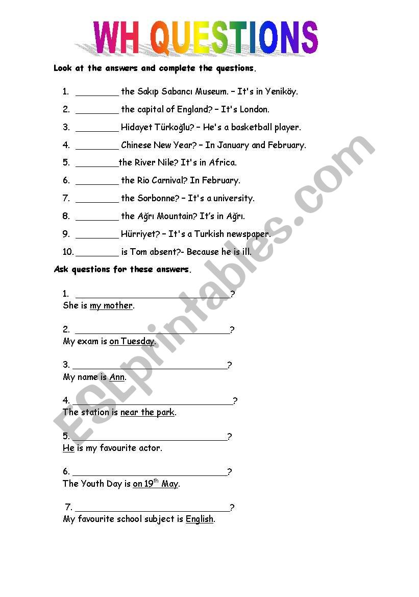 wh questions worksheet