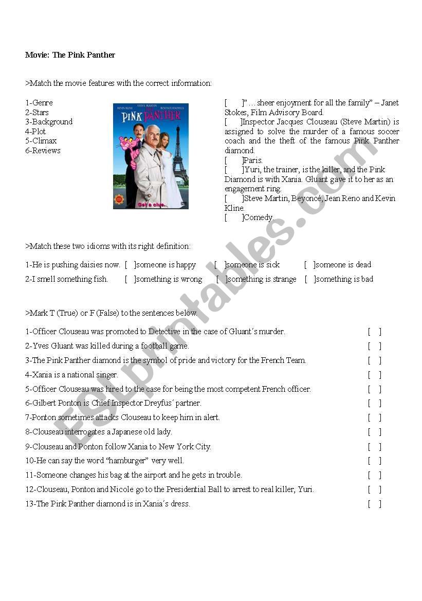 Movie: The Pink Panther worksheet