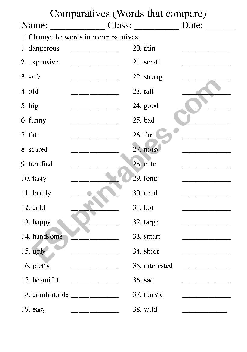 Comparatives worksheet