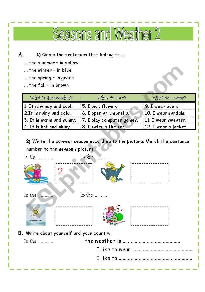 Seasons and weather 2 worksheet