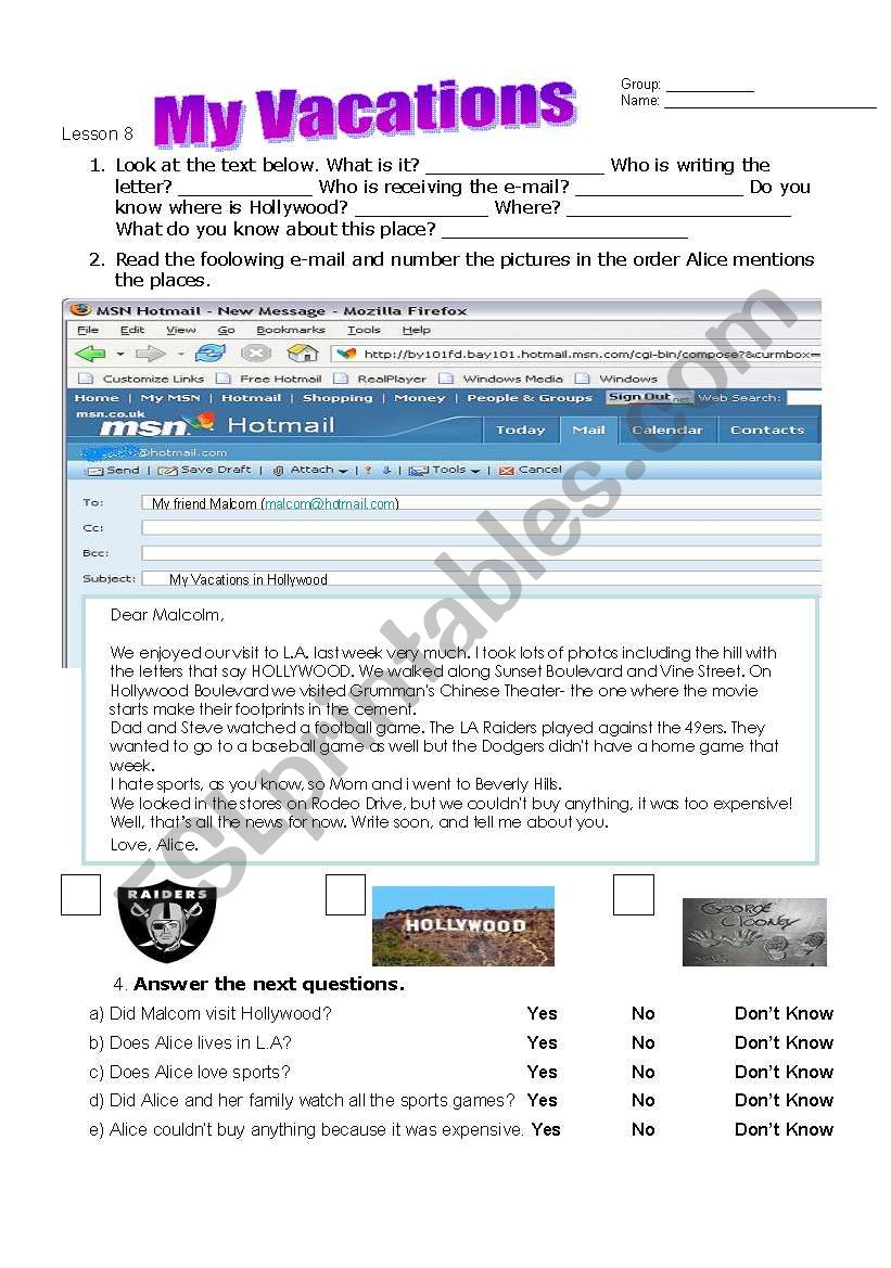  vacations worksheet