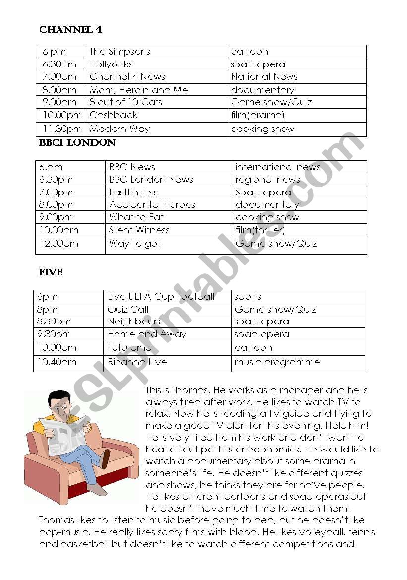 TV guide worksheet