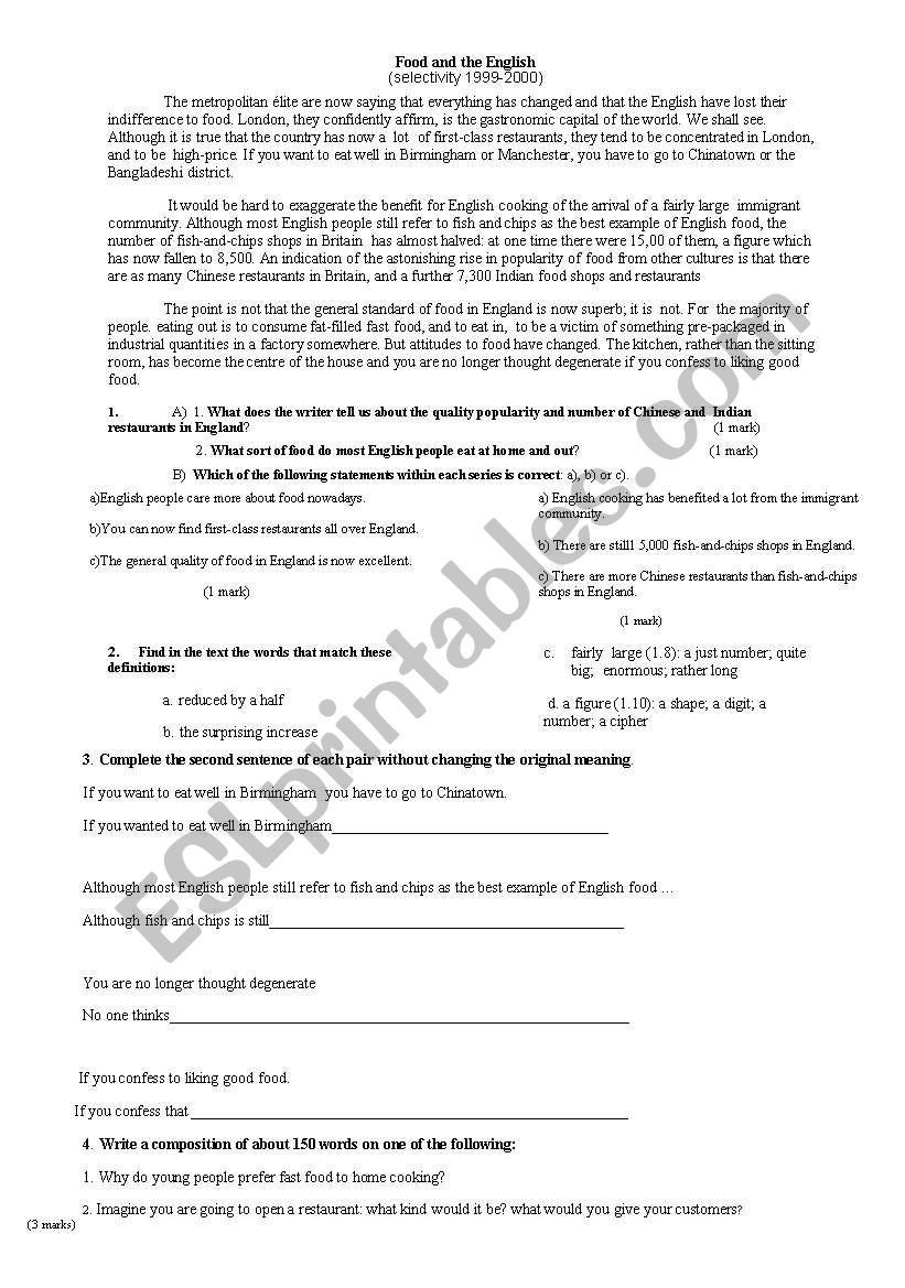 Selevtivity exam Navarre 2000 worksheet