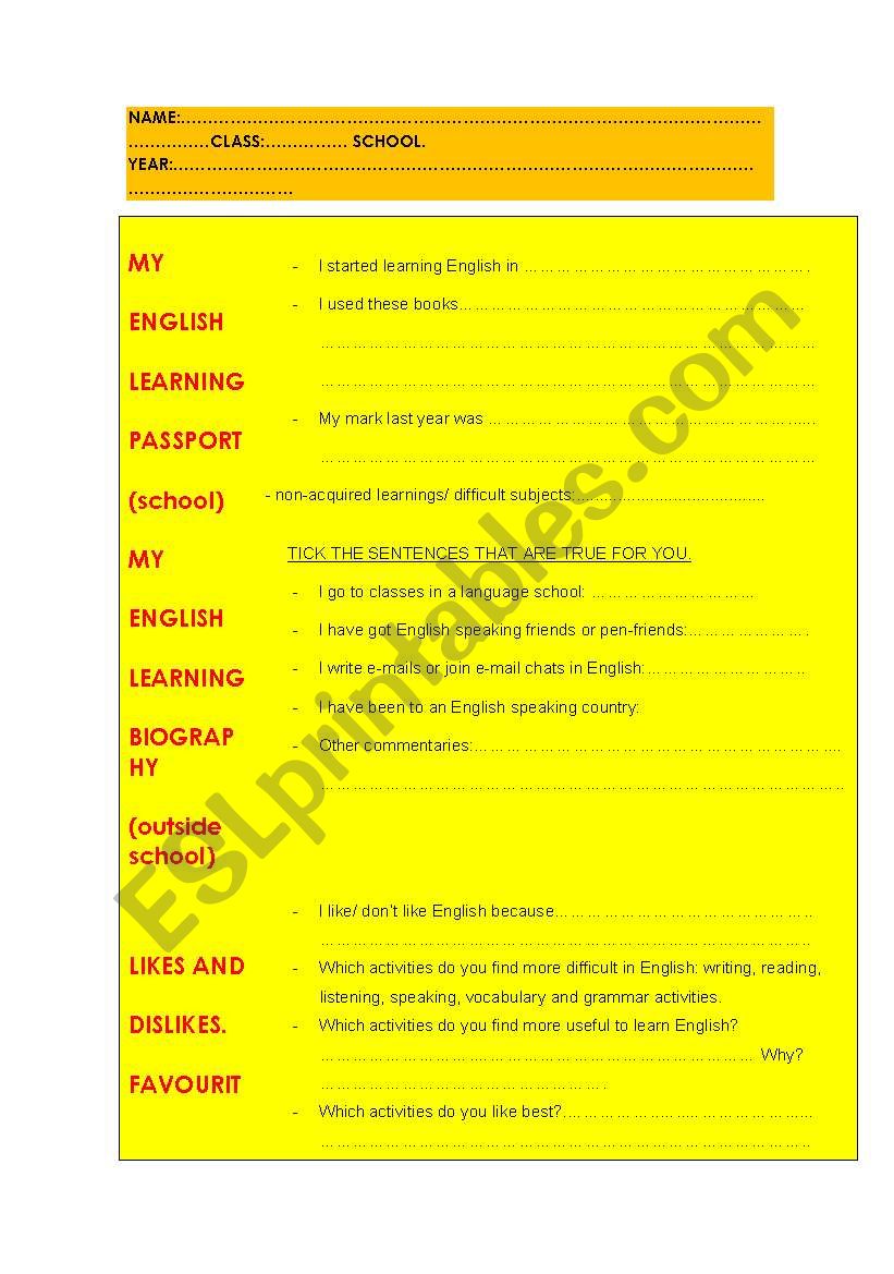 studentÂ´s initial evaluation worksheet