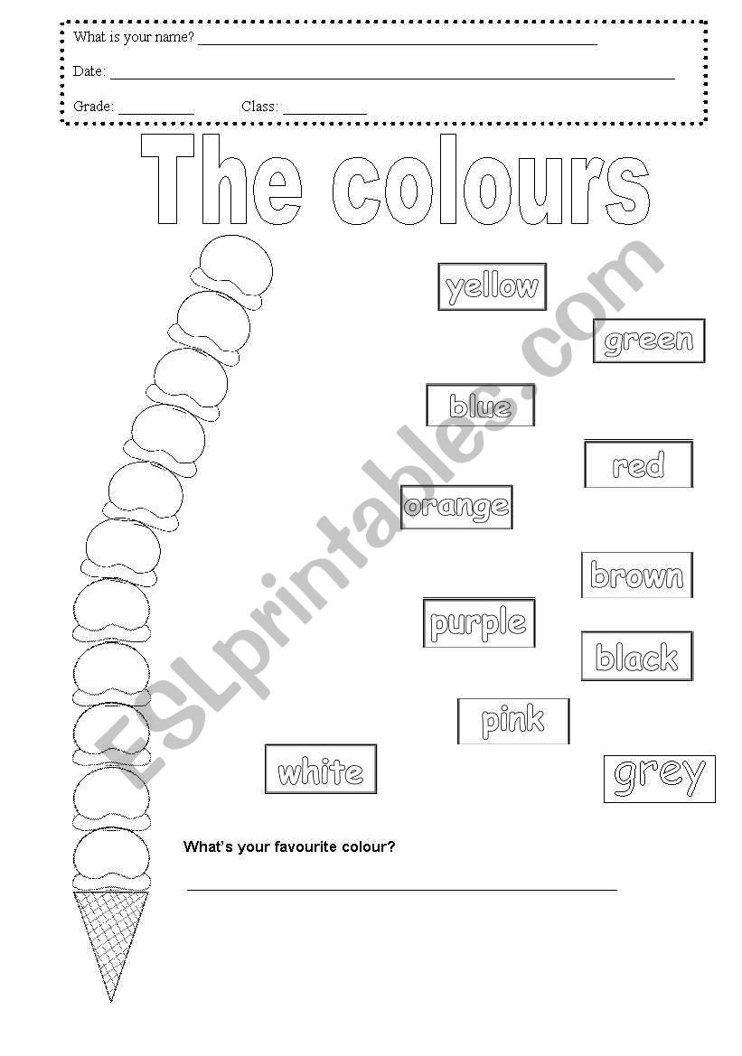 The colours worksheet