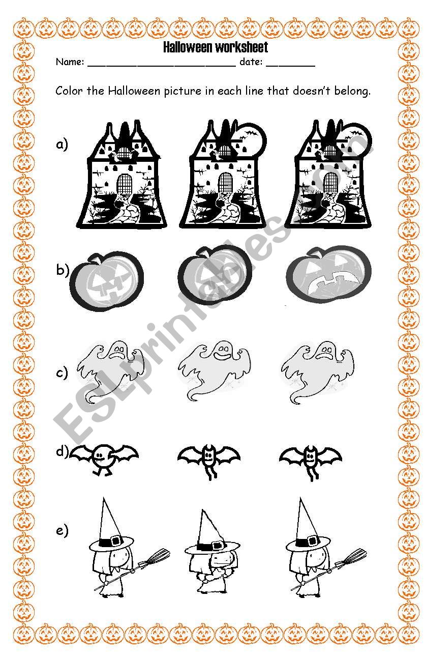 halloween colouring picture worksheet