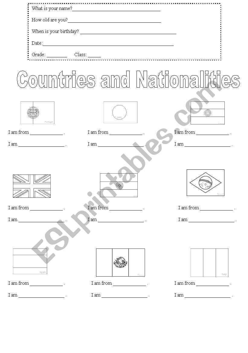 Countries and Nationalities worksheet