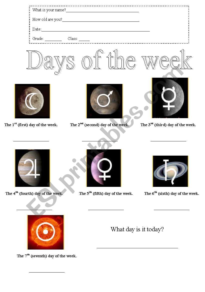 Days of the week worksheet