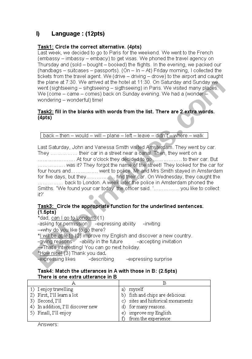 language test worksheet