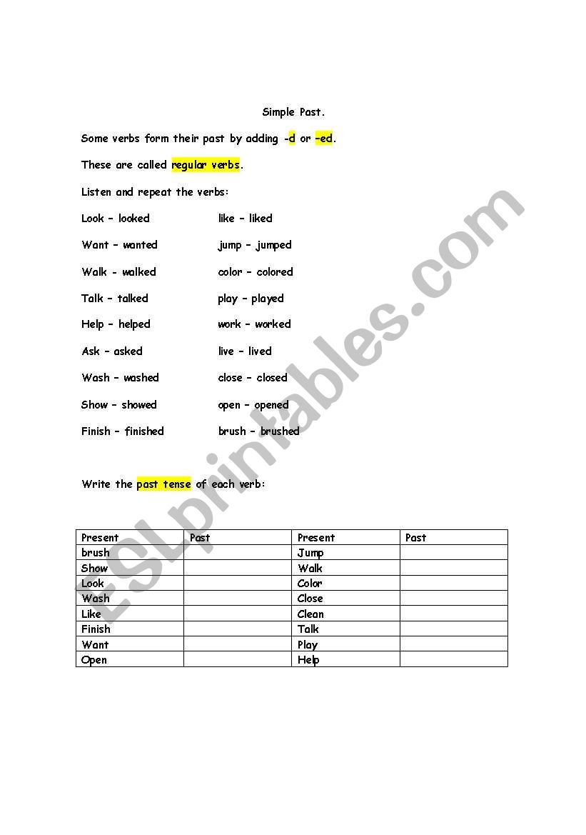 Simple past worksheet