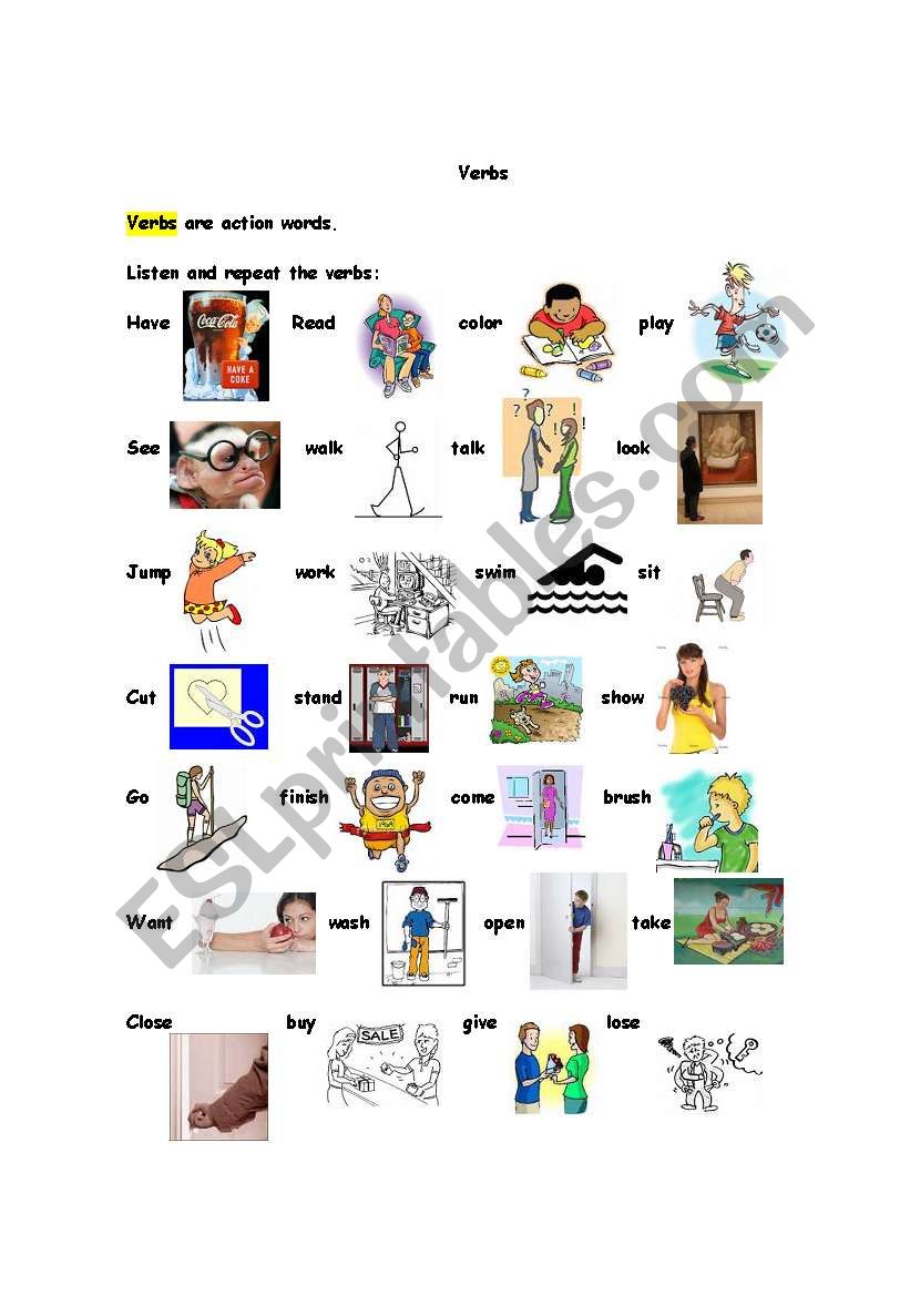 Action Verbs worksheet