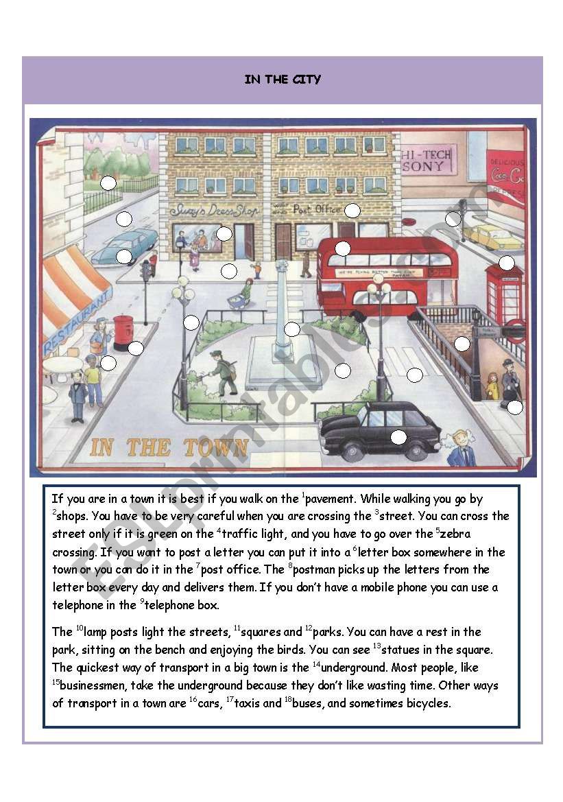 In the town - I part worksheet