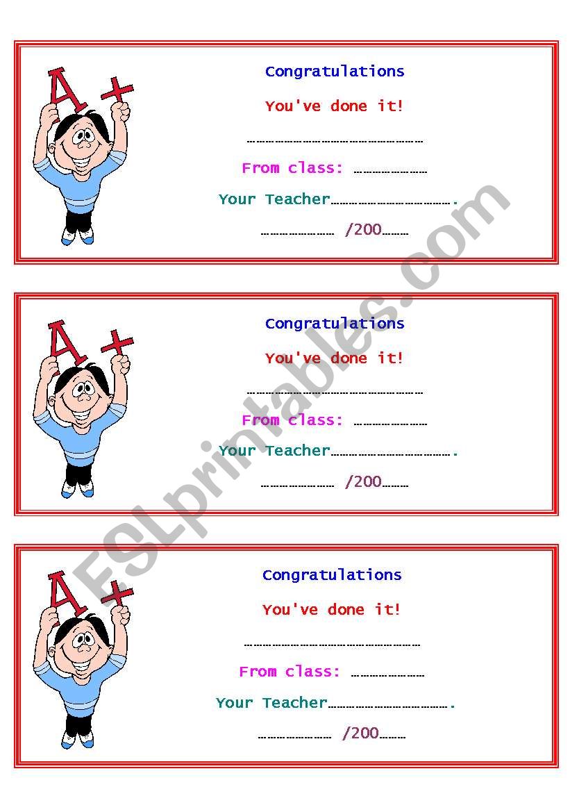 Congratulations worksheet