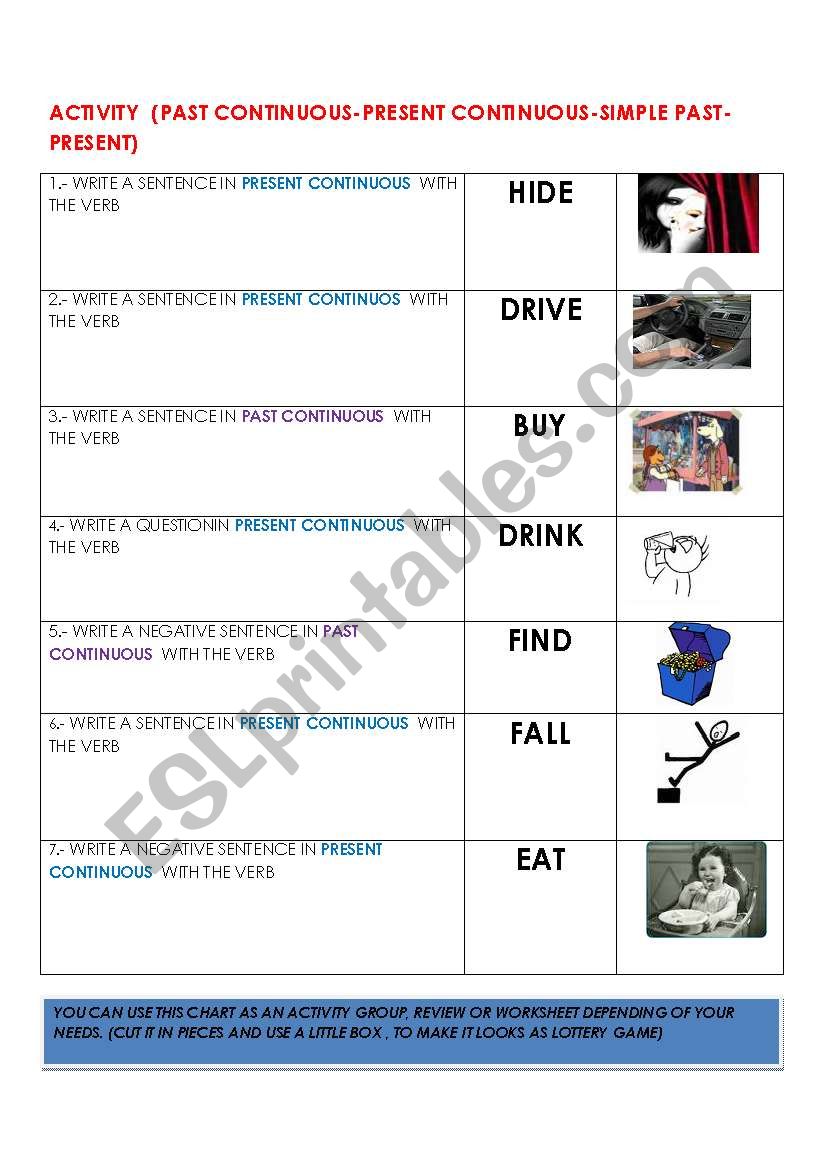 PRESENT CONTINUOS- PAST CONTINUOS - SIMPLE PRESENT- SIMPLE PAST ACTIVITY