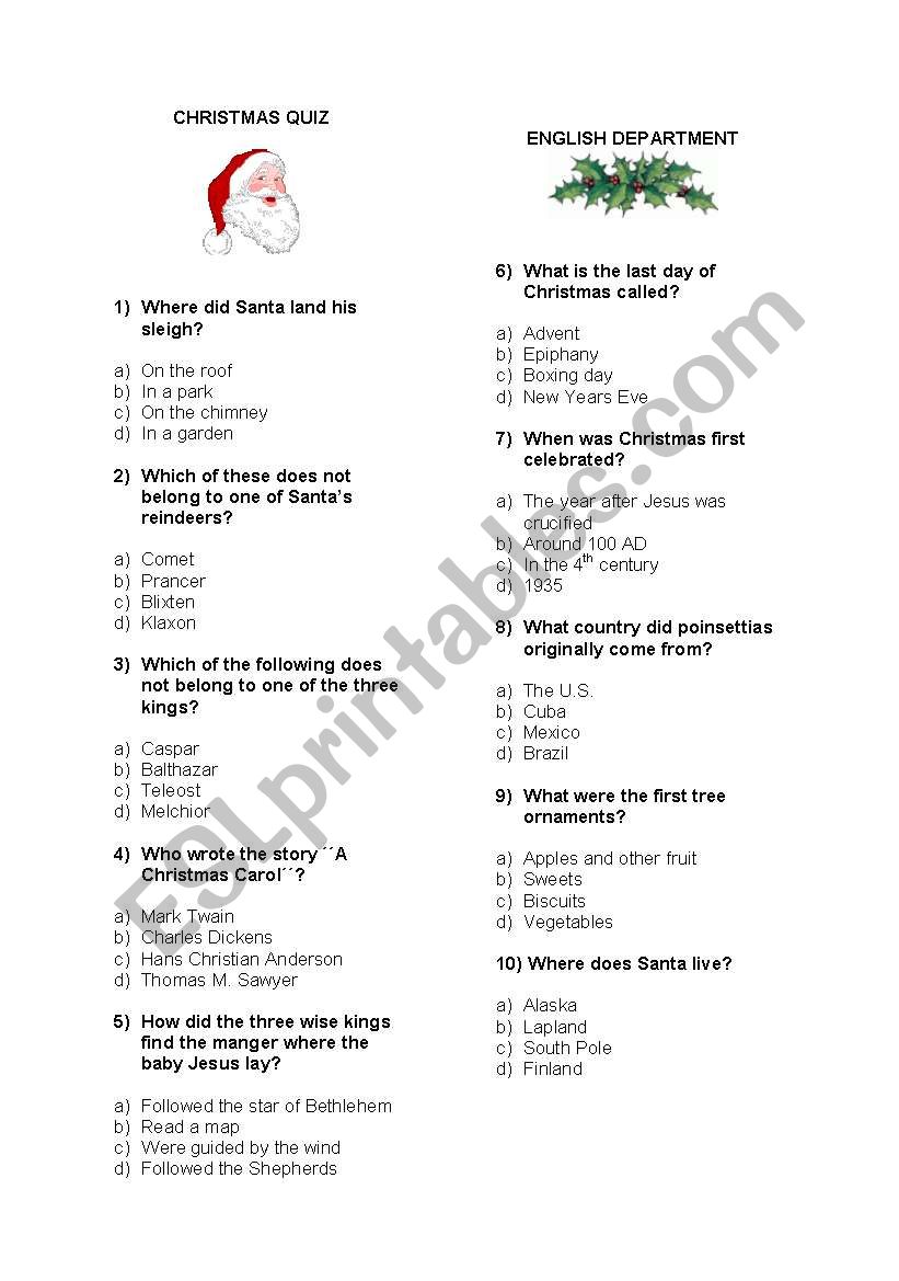 CHRISTMAS  QUIZ worksheet