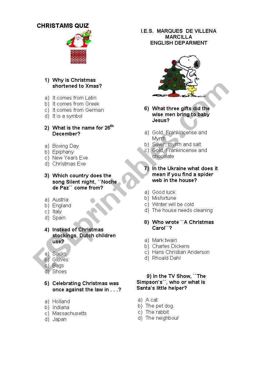 CHRISTMAS  QUIZ worksheet