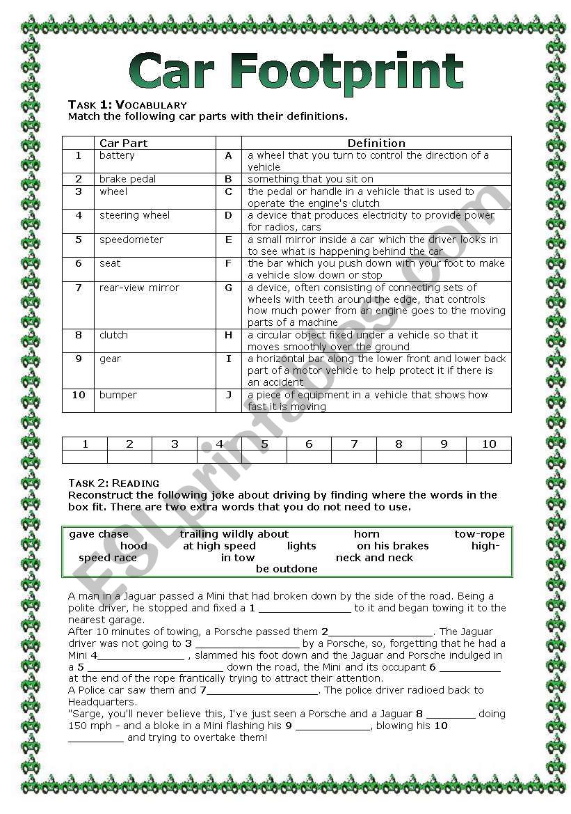 Car Footprint worksheet