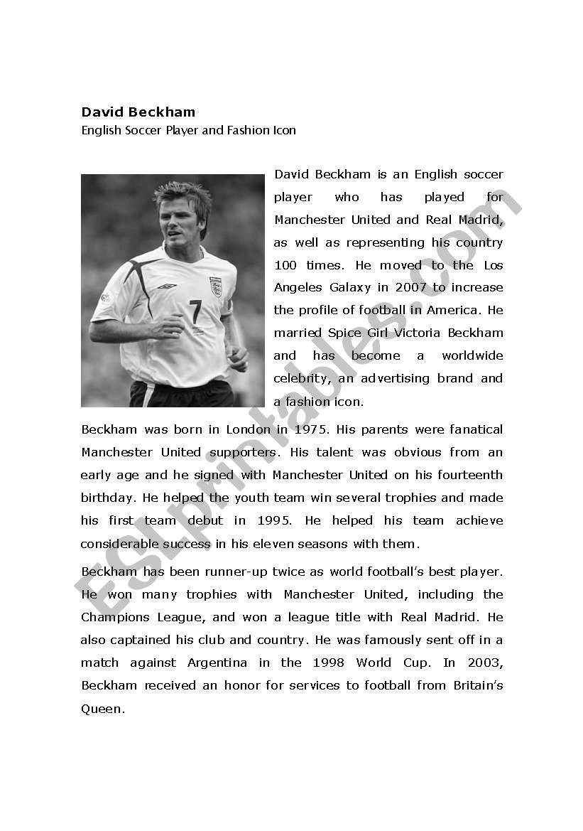 David Beckham worksheet